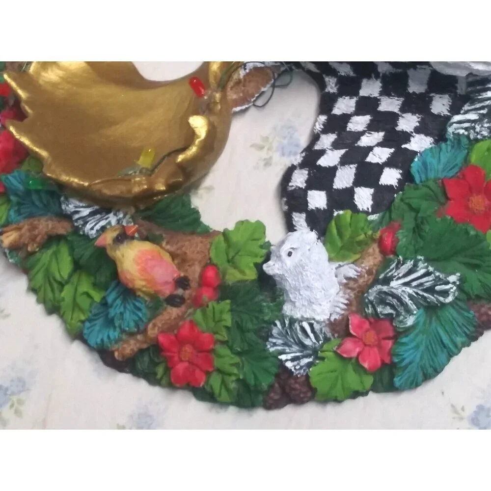 Christmas Wreath CHECKERED Whimsical resin 3D Moose squirrels cardinals OOAK